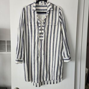Madewell Linen Cream & Blue Striped Dress